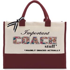 🆕Women Red Coach Canvas Tote Utility Shoulder Beach Bag Cotton Handbag Gift